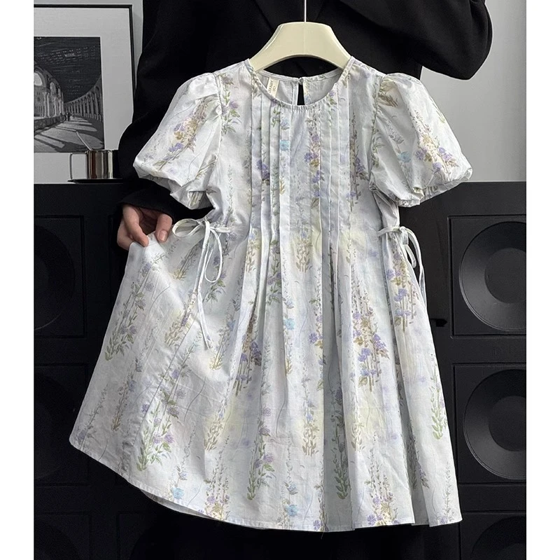 女童连衣裙夏季2025新款宝宝洋气泡泡袖碎花公主2025年款衣服儿童