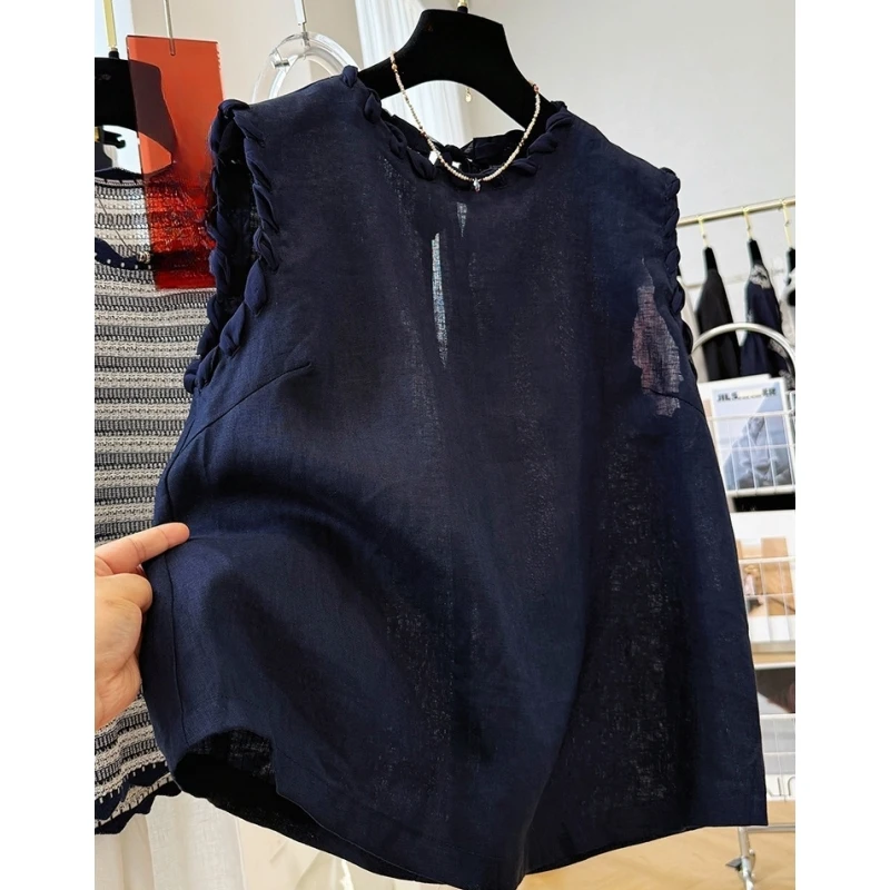 2025新款夏季女设计感独特时尚编织圆领薄款无袖小衫外穿马甲上衣