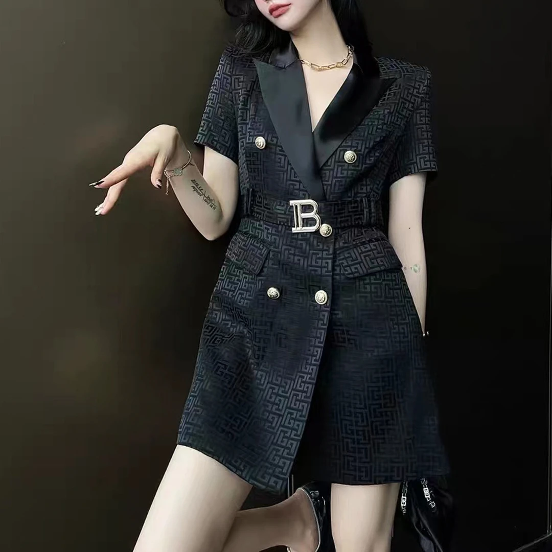 2025夏季新款高级提花纹醋酸面料修身气质通勤腰带越南小众连衣裙