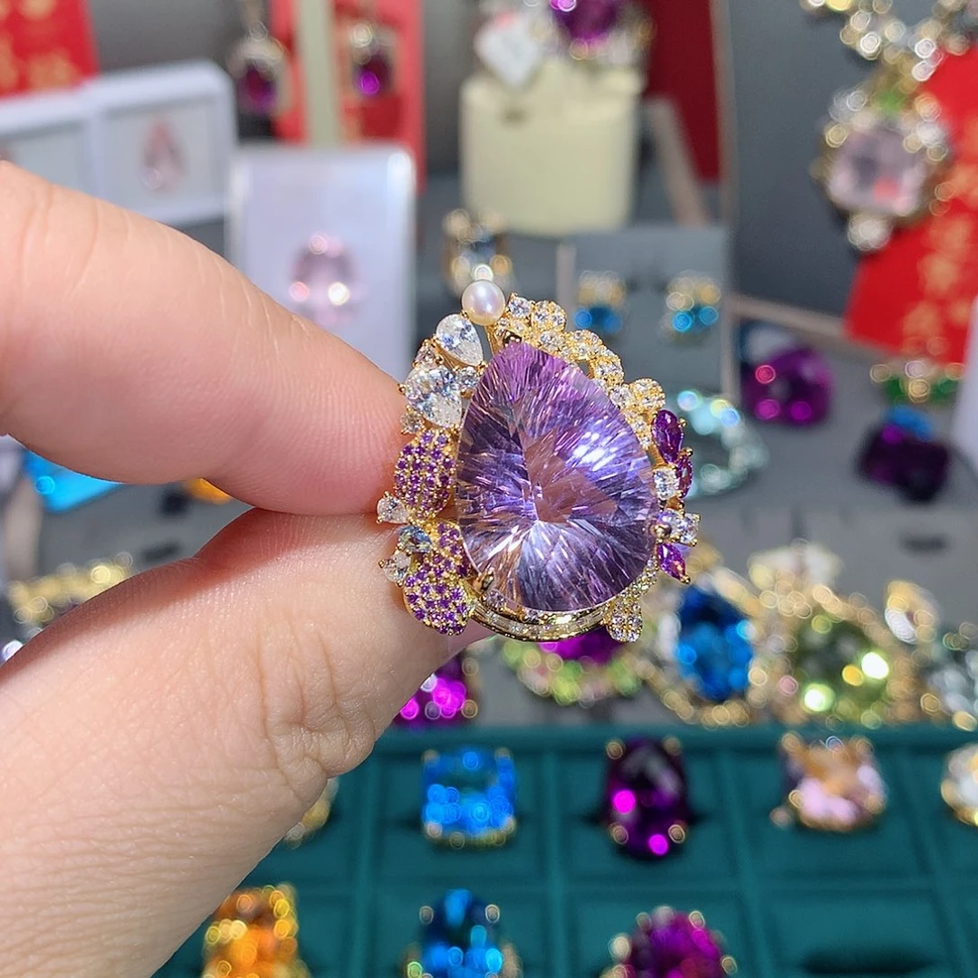 水晶戒指银S925镶嵌戒指