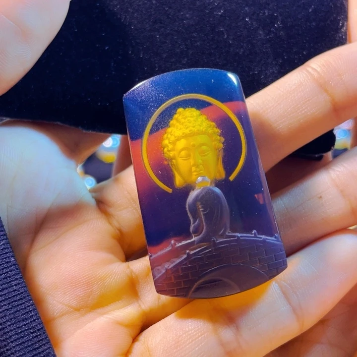 未镶嵌蓝珀珠宝奇石墨西哥红蓝心中有佛