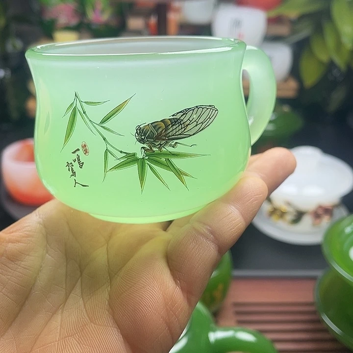手工艺品琉璃玉瓷琉璃茶杯咖啡杯带手柄