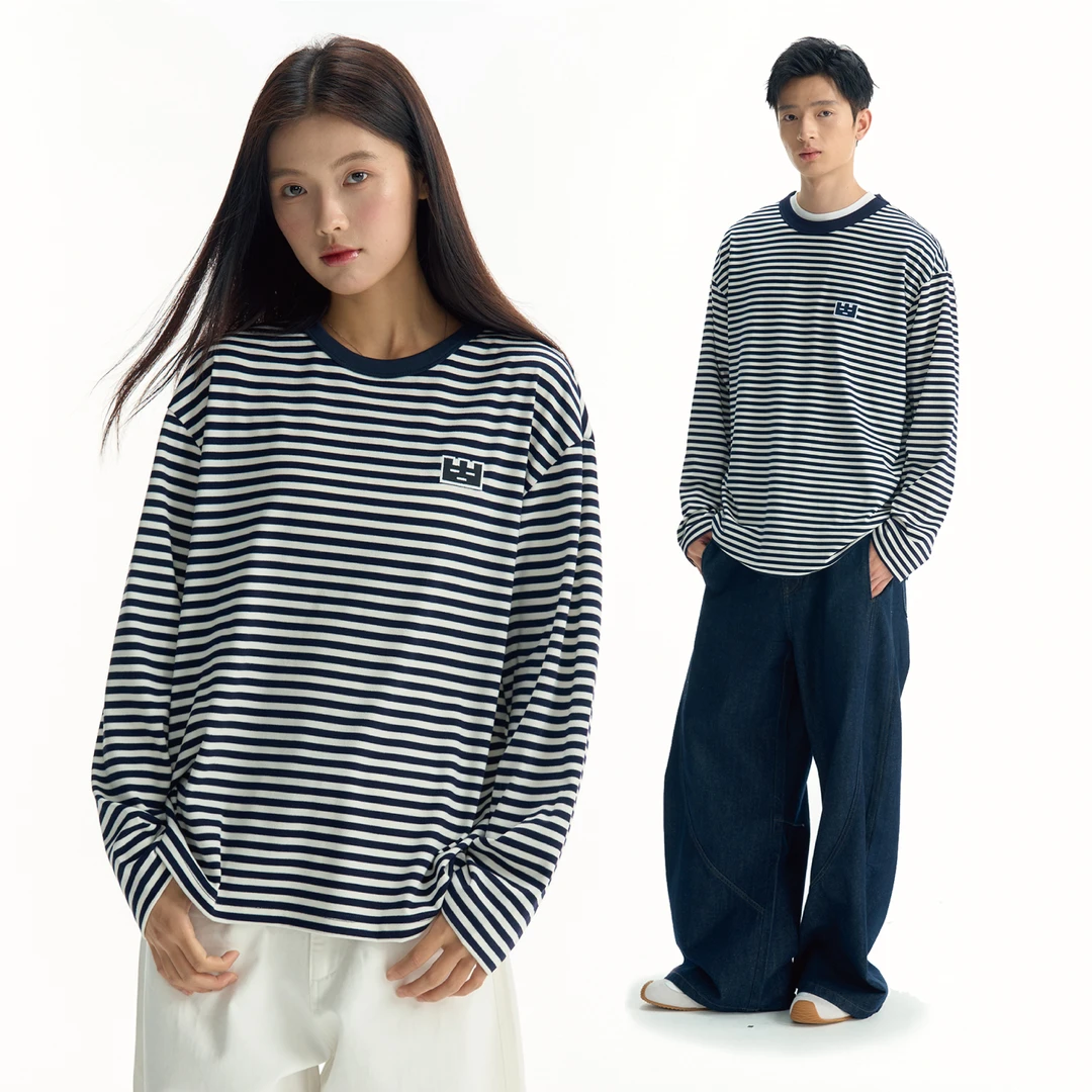 TGWALL「星星薯条」春秋撞色条纹打底衫简约情侣长袖T恤男女
