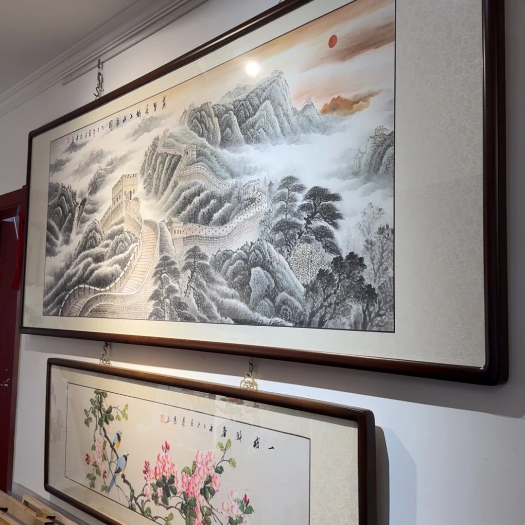 国画万里雄风江山永固六尺成品画框225×85