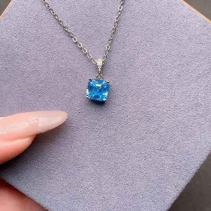 海蓝宝石颈饰银S925镶嵌