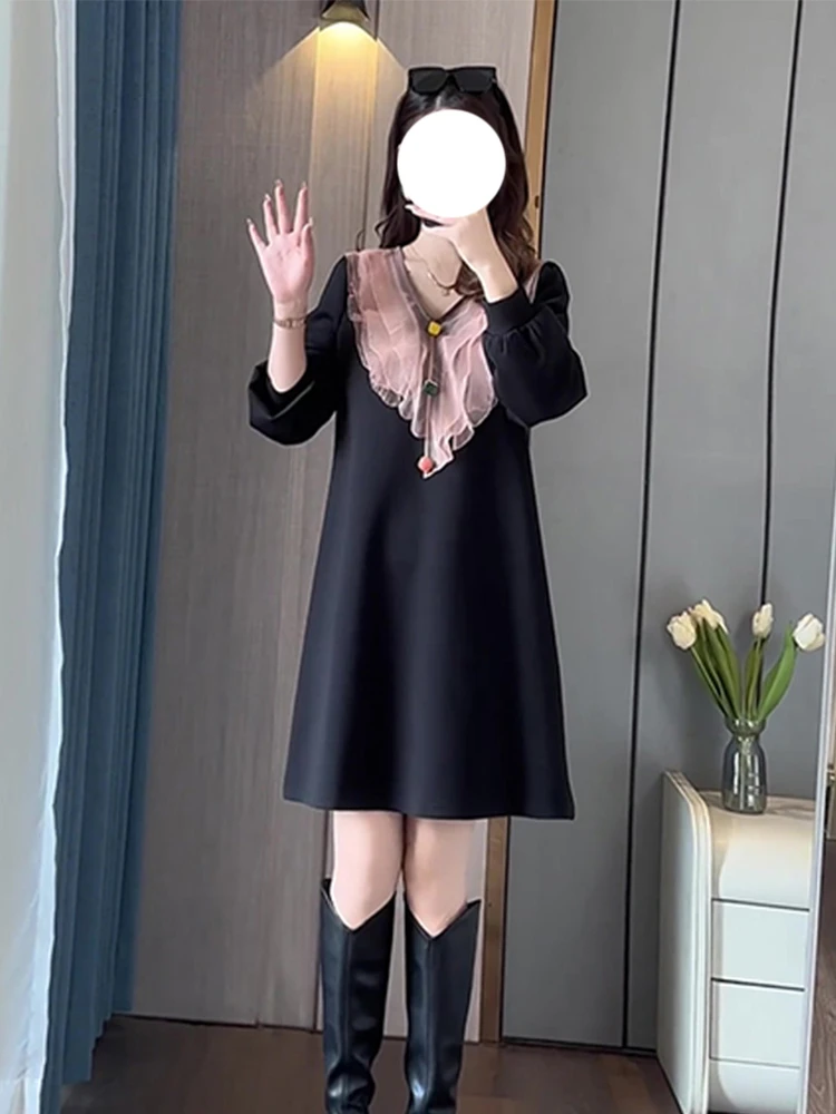 高端时尚气质大码中长款连衣裙秋季新款宽松休闲洋气减龄显瘦裙子