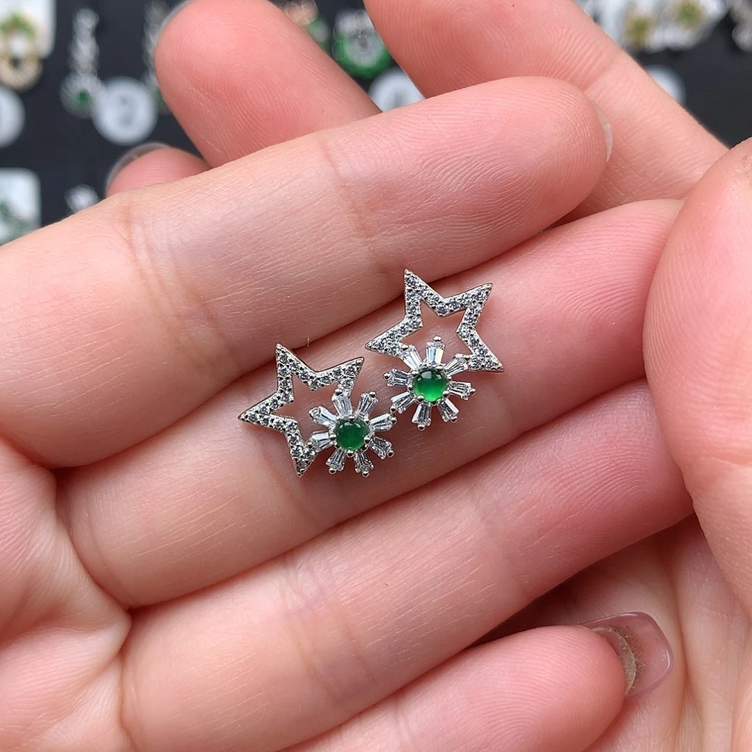 翡翠银S925镶嵌耳饰