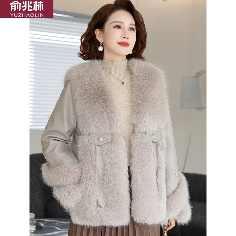 俞兆林妈妈冬装洋气加厚貂绒毛外套女2024新款中年贵气加厚海宁皮
