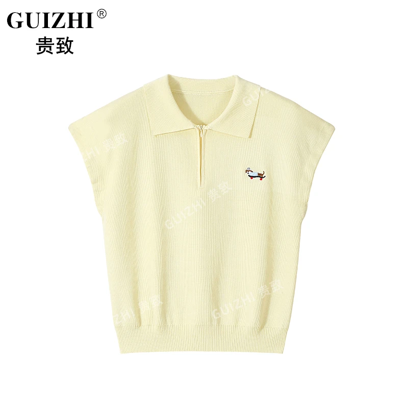 韩系洋气莱赛尔翻领针织短袖t恤女夏季百搭半拉链polo衫宽松上衣