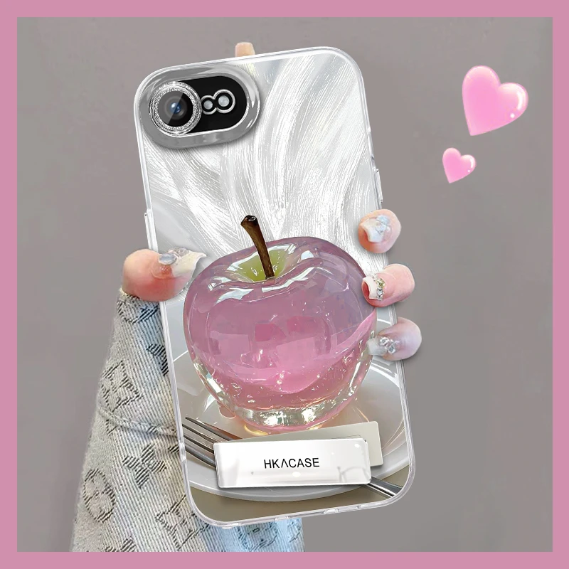 适用于苹果16e精孔羽纱晶莹粉苹果网红创意支架全包防摔手机壳女