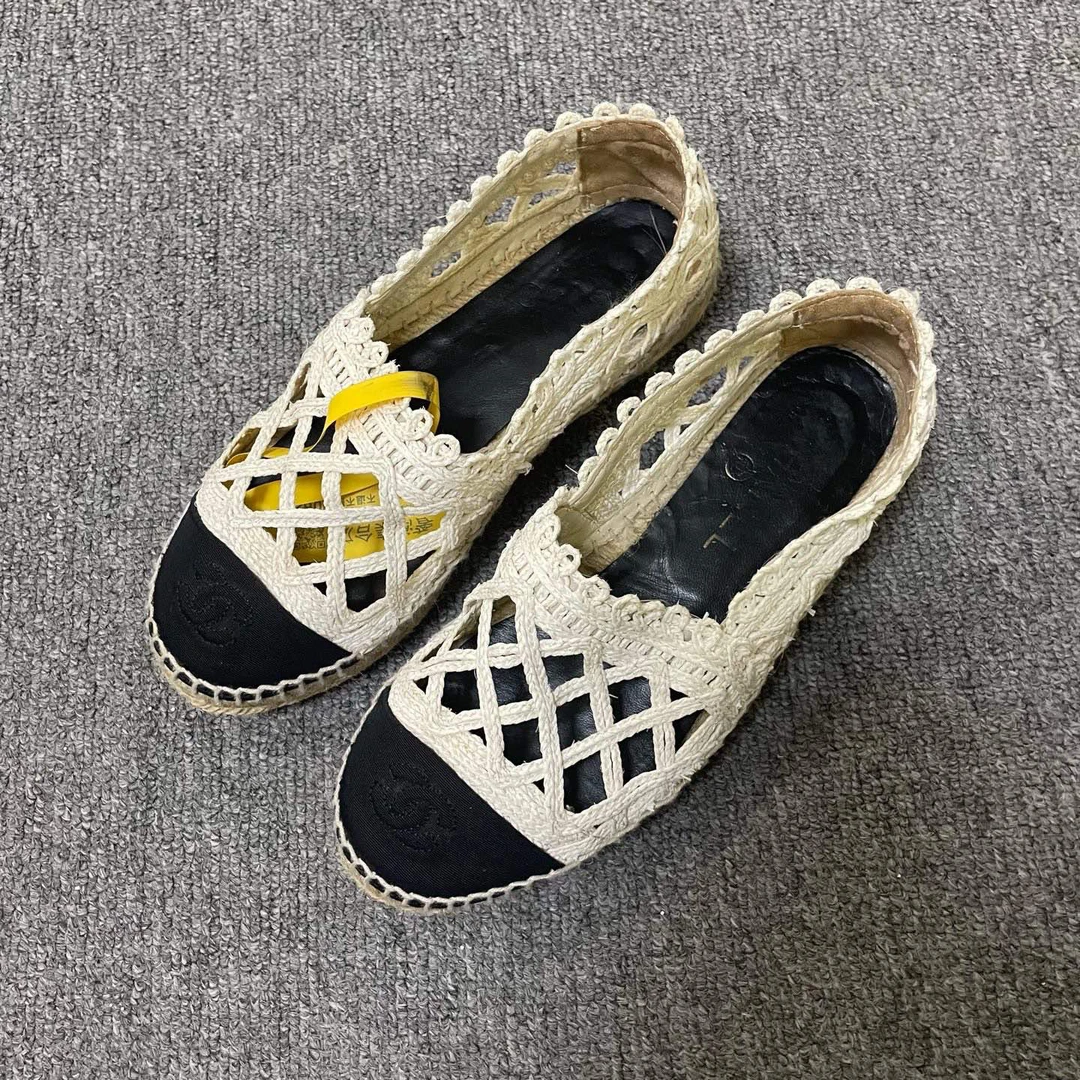 95新 Chanel/香奈儿 织物镂空舒适潮流平底鞋  36码/10626