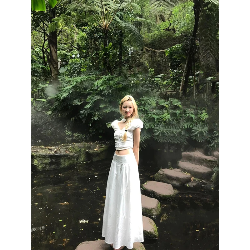 法式气质简约套装裙复古休闲一字肩上衣女高腰显瘦半身长裙两件套