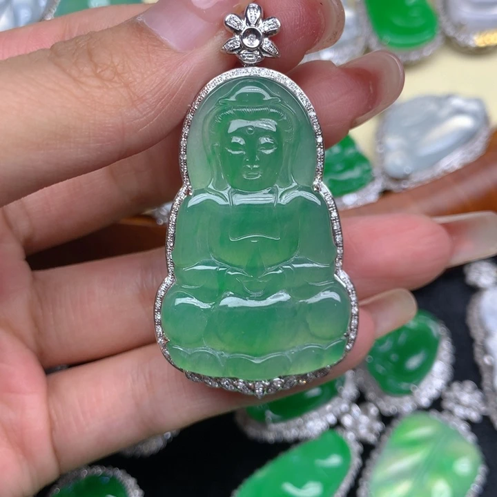 翡翠18K金镶嵌吊坠(不含链)