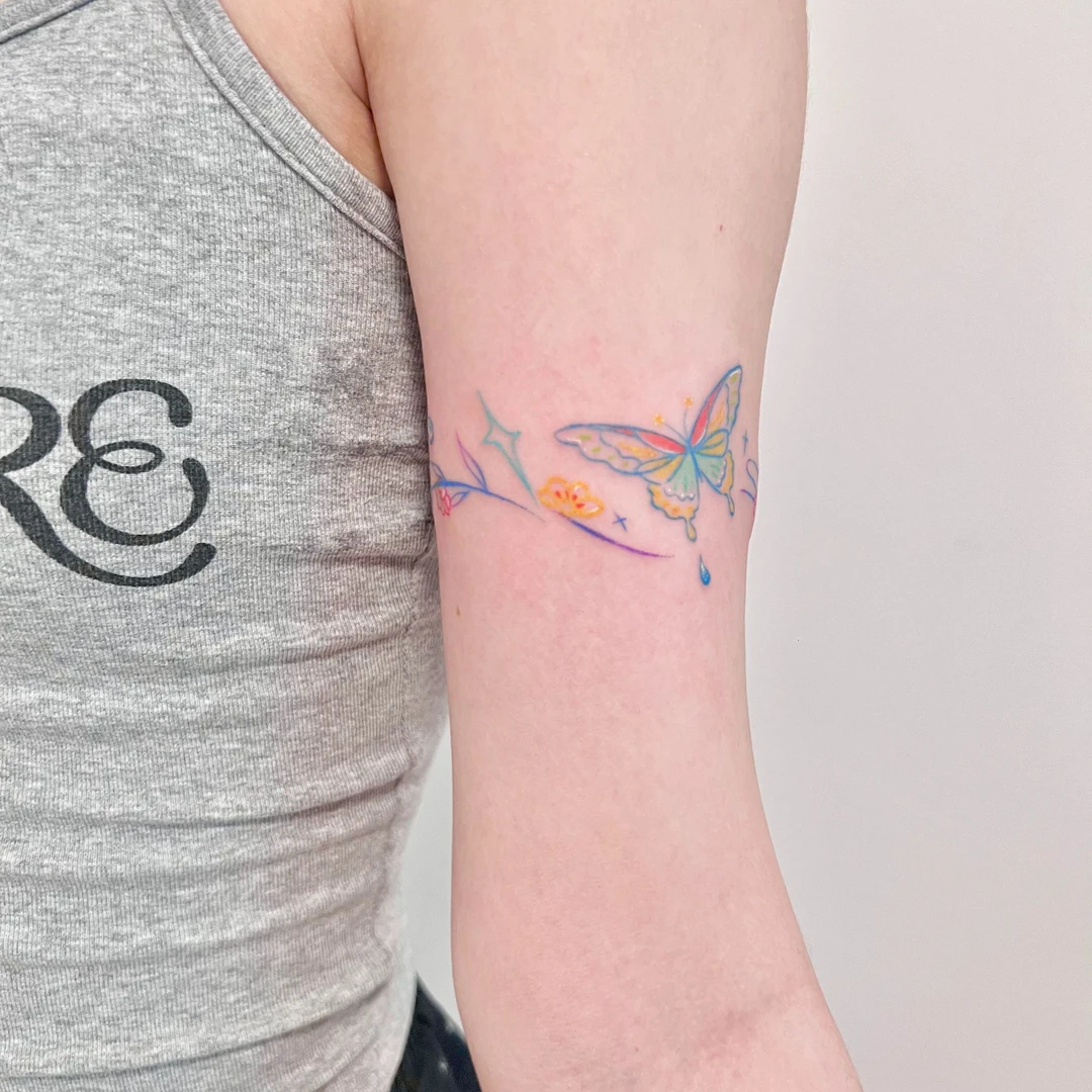 蝴蝶花环 防水纹身贴tattoo高颜值小清新甜美持久逼真手臂女贴纸