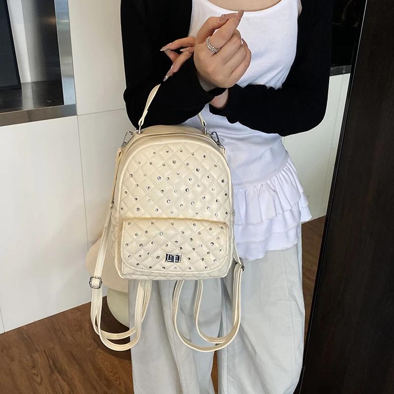 小香风菱格链条包包女2025夏季新款高级感小众韩系双肩包一包多背