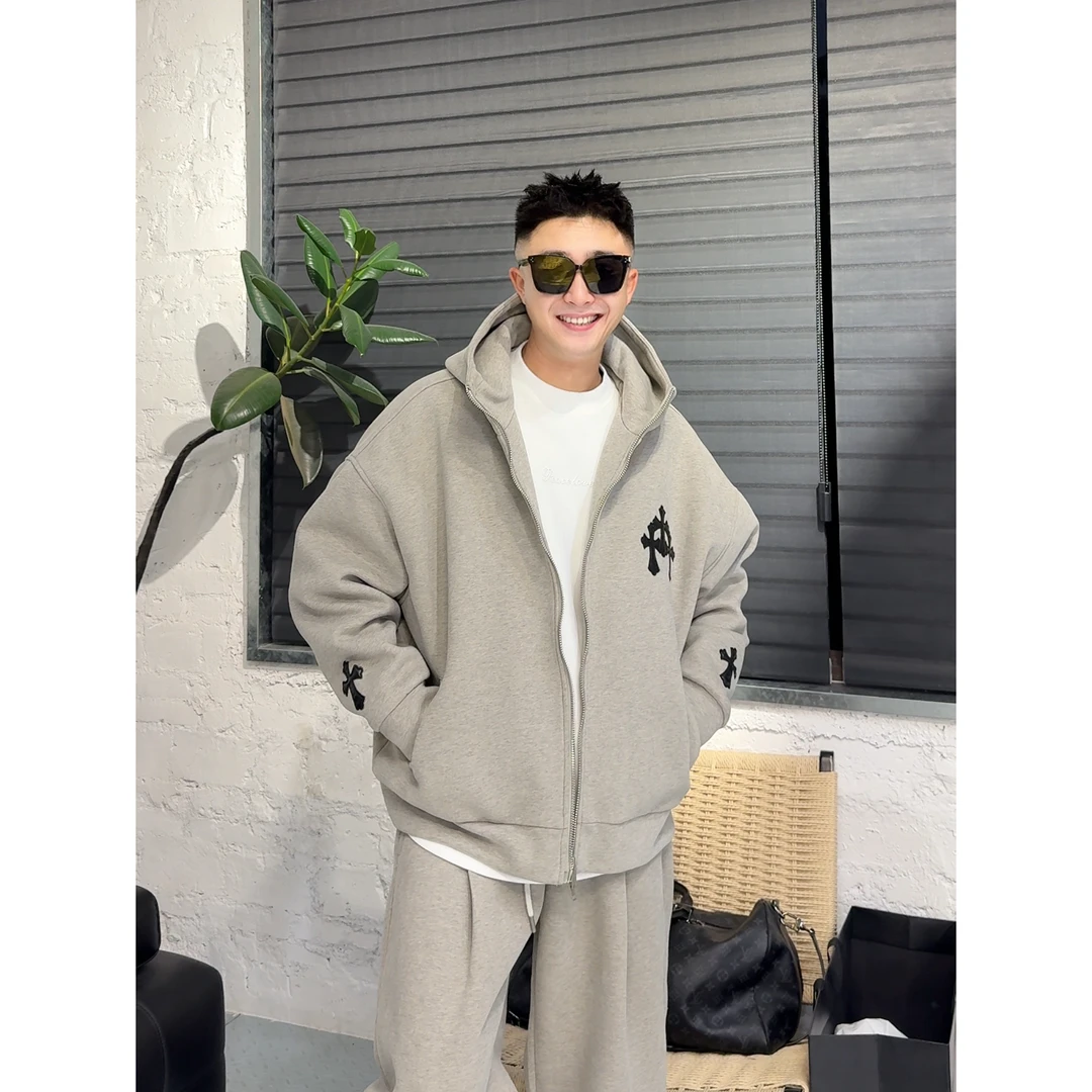 YULE语乐 25890十字花贴皮绣设计休闲棉服外套冬季加厚连帽卫衣