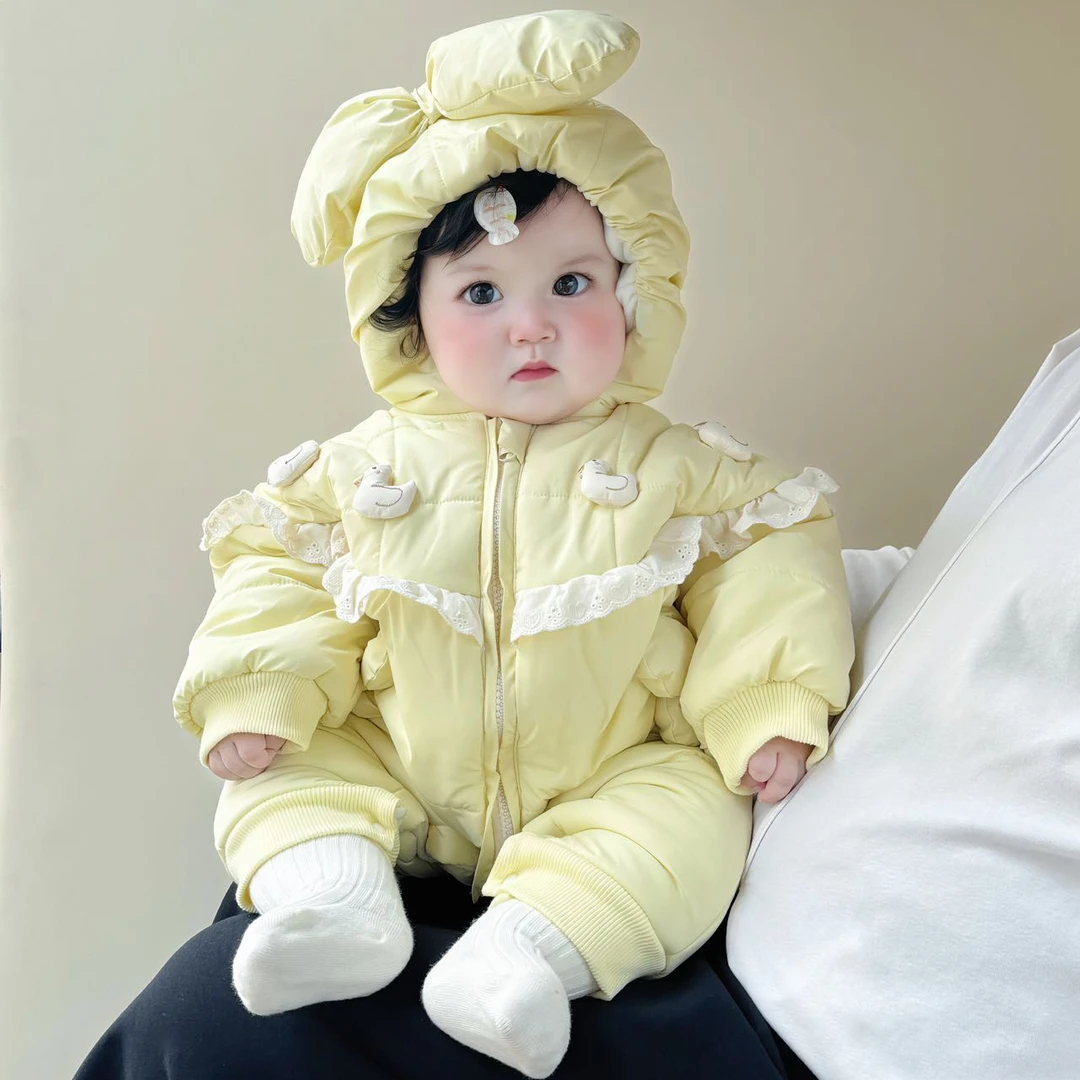 四只小鸭连体男女宝可爱超萌毛茸茸保暖哈衣冬季外出爬服加厚哈衣