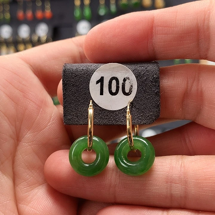 和田玉耳饰18K金镶嵌