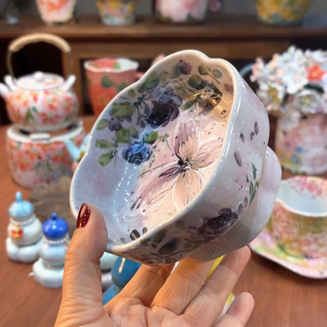 瓷片景德镇手绘高温釉下彩陶瓷茶具