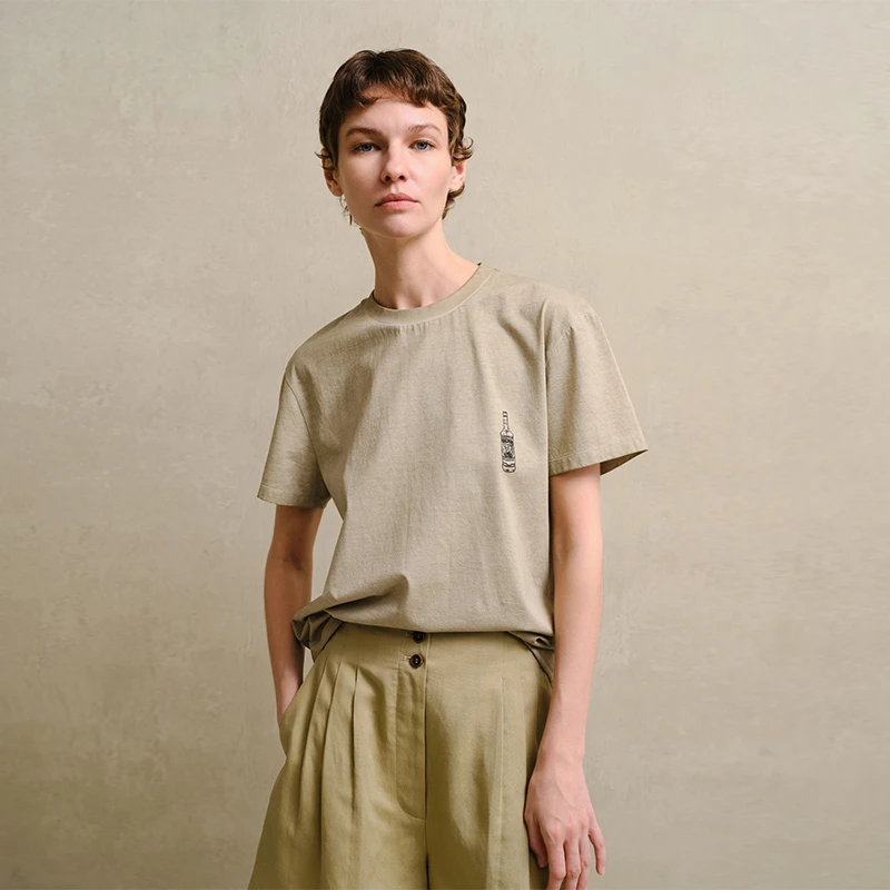 CHALK THREAD小酒瓶印花脏染做T恤