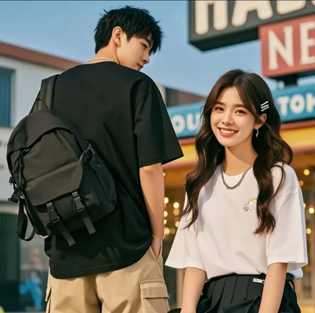 透气中性圆领宽松型休闲百搭情侣夏季运动T恤单肩男士时尚潮流