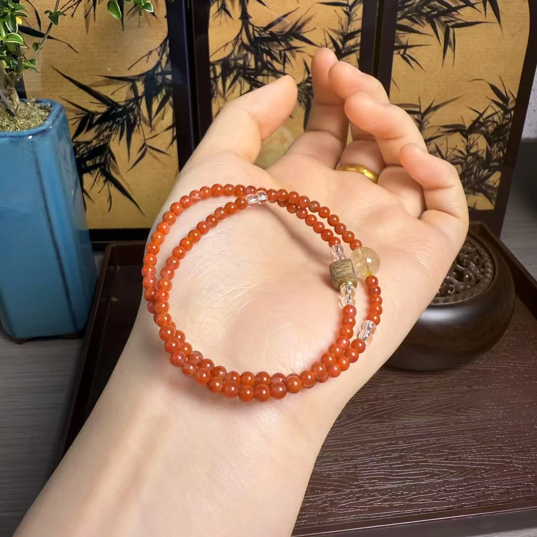 【带证书】南红+发晶+沉香3.2mm二圈