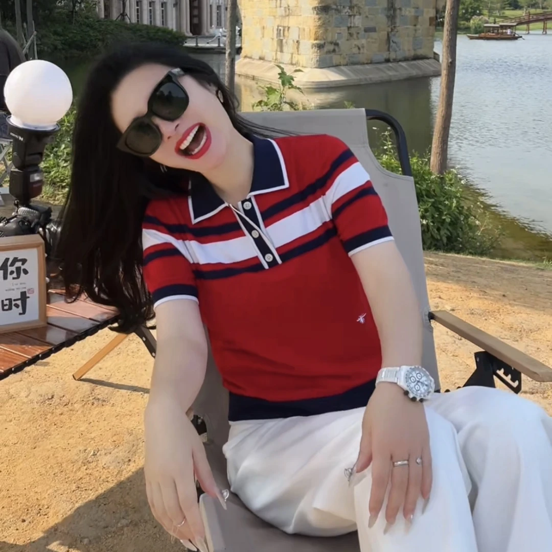 深圳南油红色夏季拼色经典撞色舒适潮流上衣女