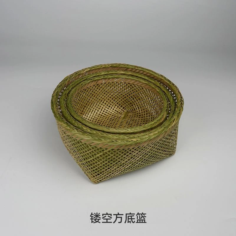 镂空方底篮三件套（23/26/29）厘米竹编篮镂空馒头水果收纳沥水筐