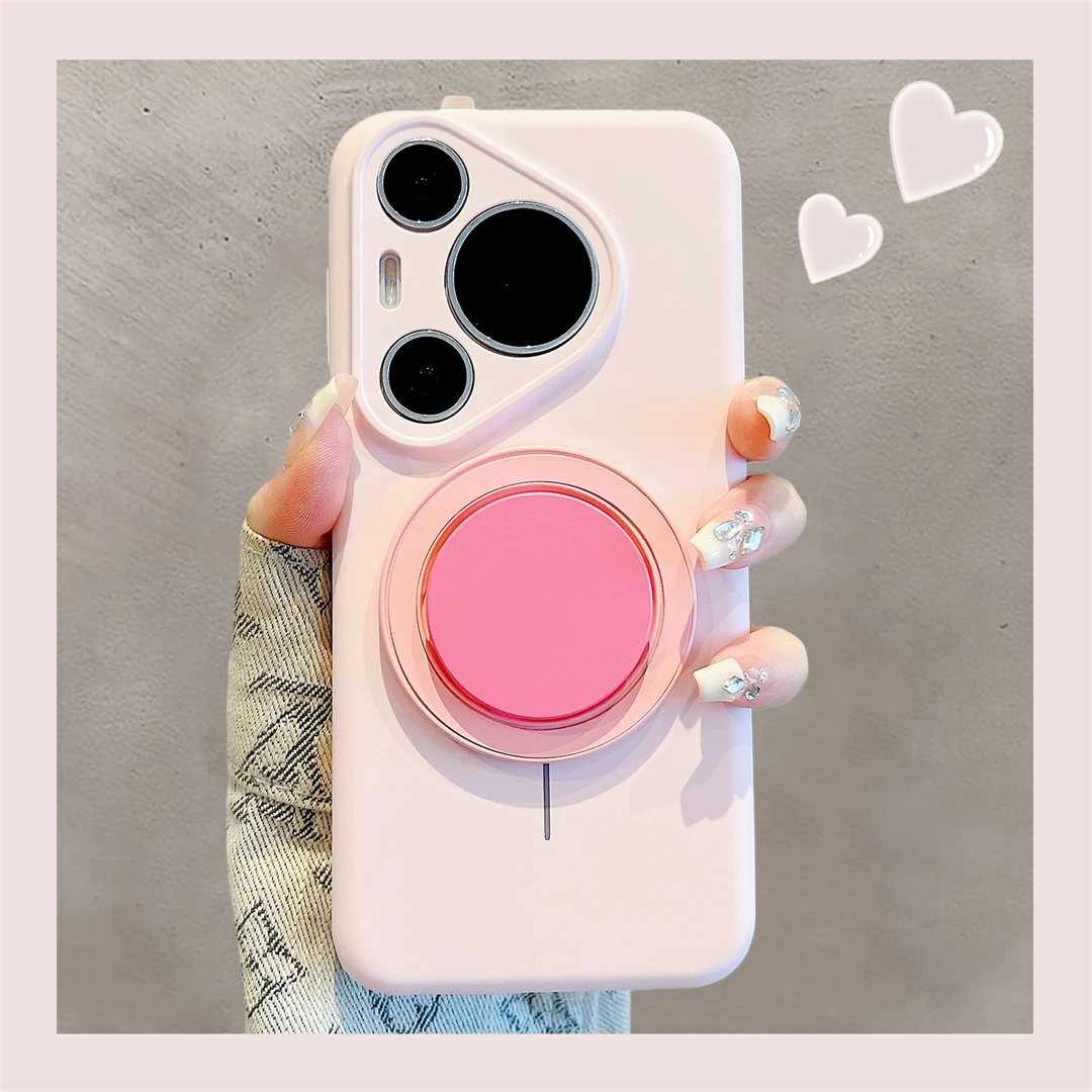 适用华为pura70pro+手机壳pura80pro液态硅胶80Ultra撞色圆形支架