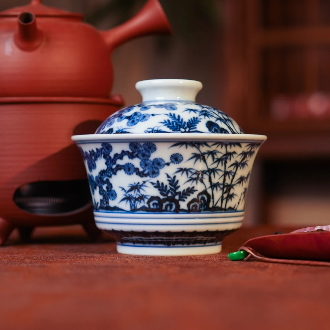 刘建锋窑  松竹梅马蹄盖碗 茶瓷喝茶品茗 LJF2212