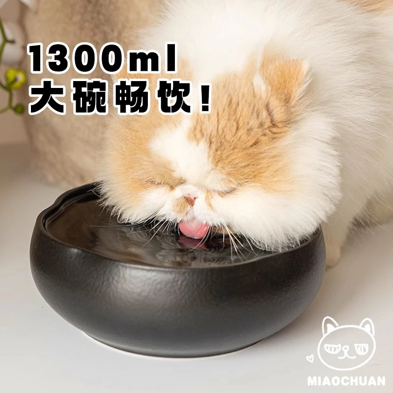 『喵川铺子』茶洗猫碗陶瓷大口径大容量防打翻猫食盆黑色水碗喝水