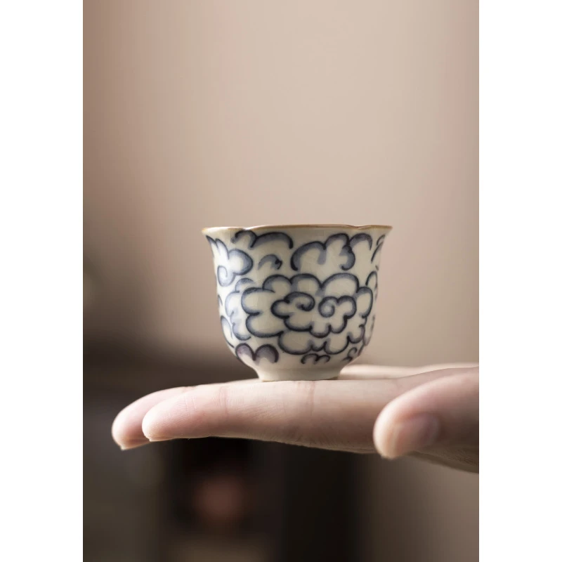 (旗舰号)仿古汝窑祥云花边小客杯小容量杯铃兰杯品茗杯单人功夫茶