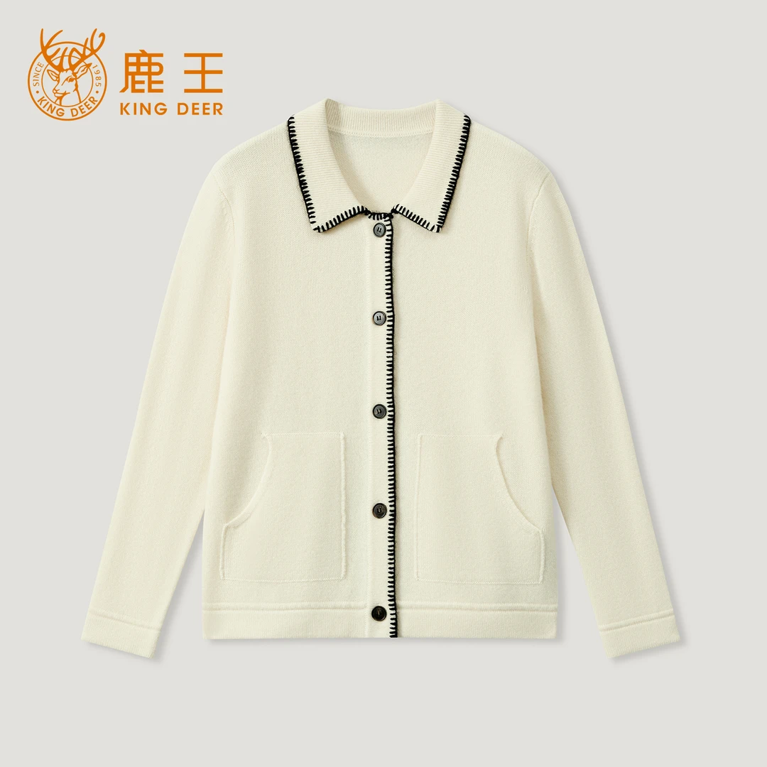 King Deer/鹿王羊绒“通勤风”翻驳领长袖秋季气质羊绒衫L805584