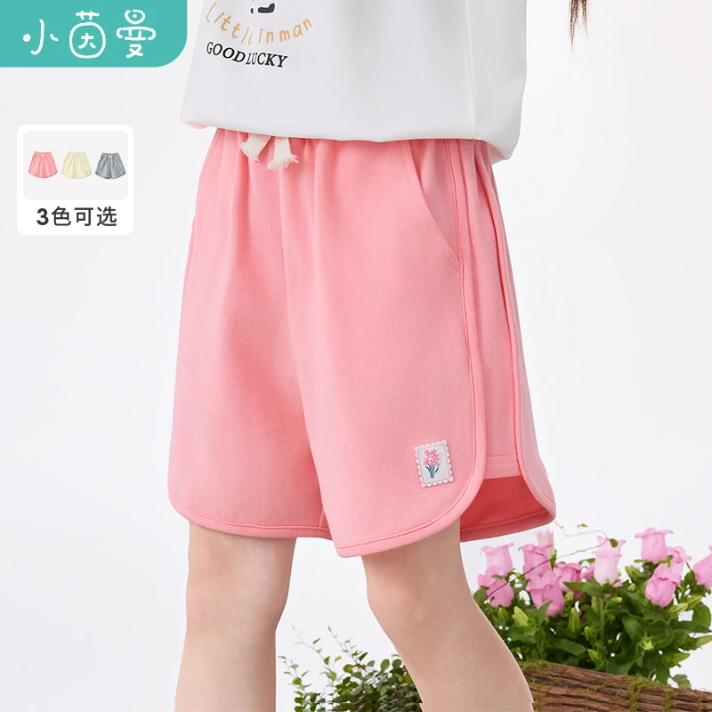 小茵曼女童短裤鲜花章仔2025秋中大童宽松透气五分裤GO3852281