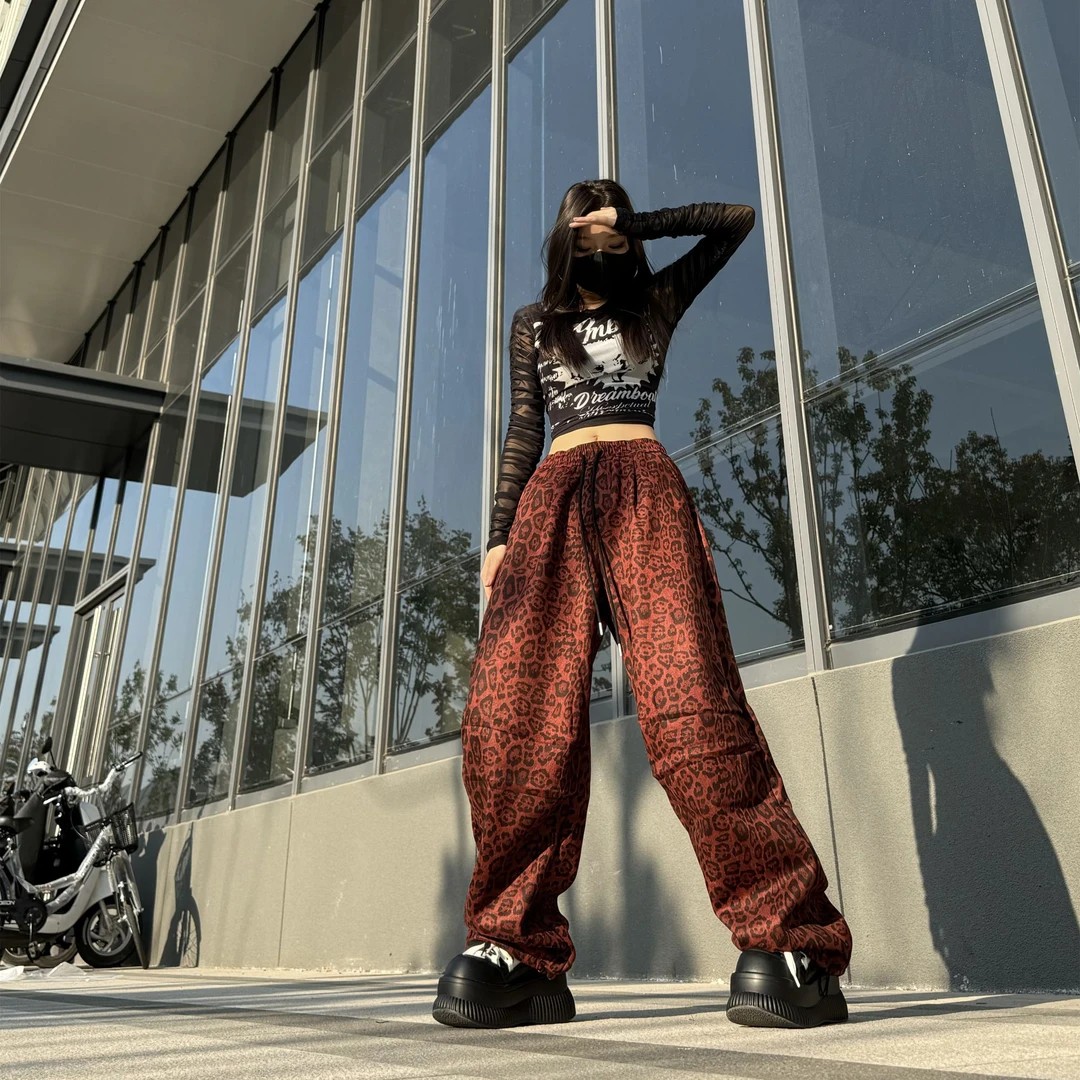 （香香老师）十三姨（加厚）美式复古豹纹裤阔腿宽松垂感休闲跳舞