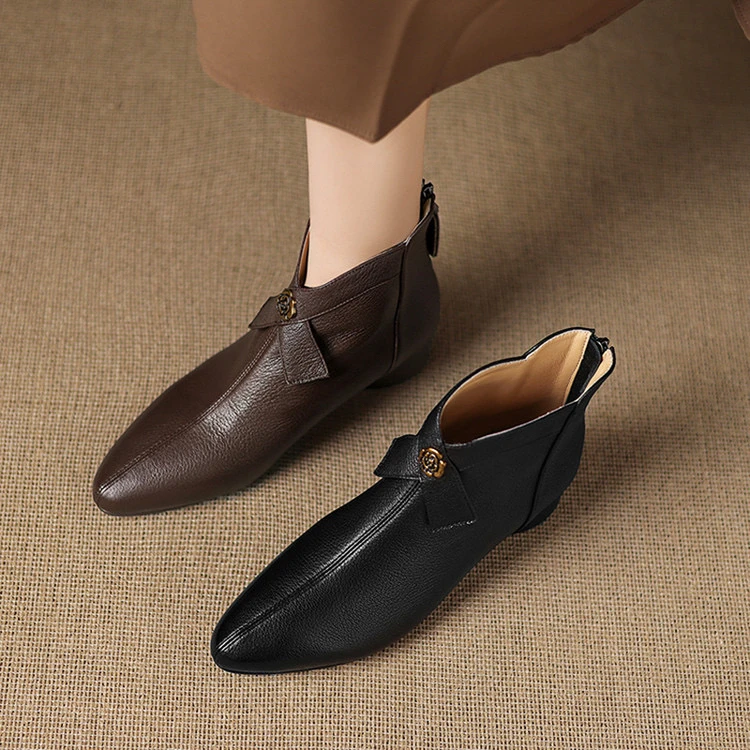 羊皮 跟高3cm 34-40粗跟厚底秋冬单靴女加绒蝴蝶结短靴女软底真皮