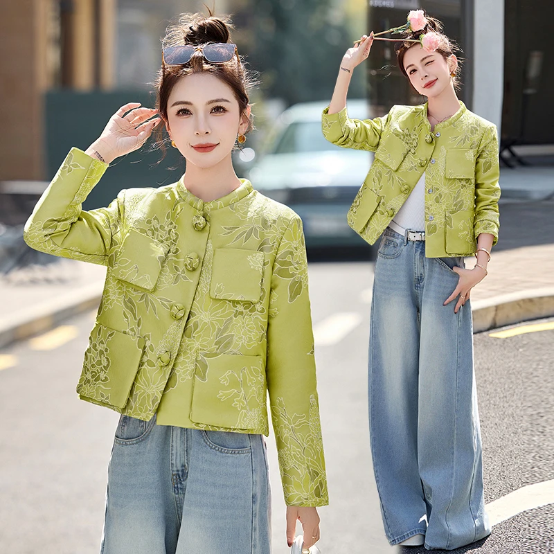新中式国风盘扣外套女2025春装新款小个子高级感印花气质短款上衣