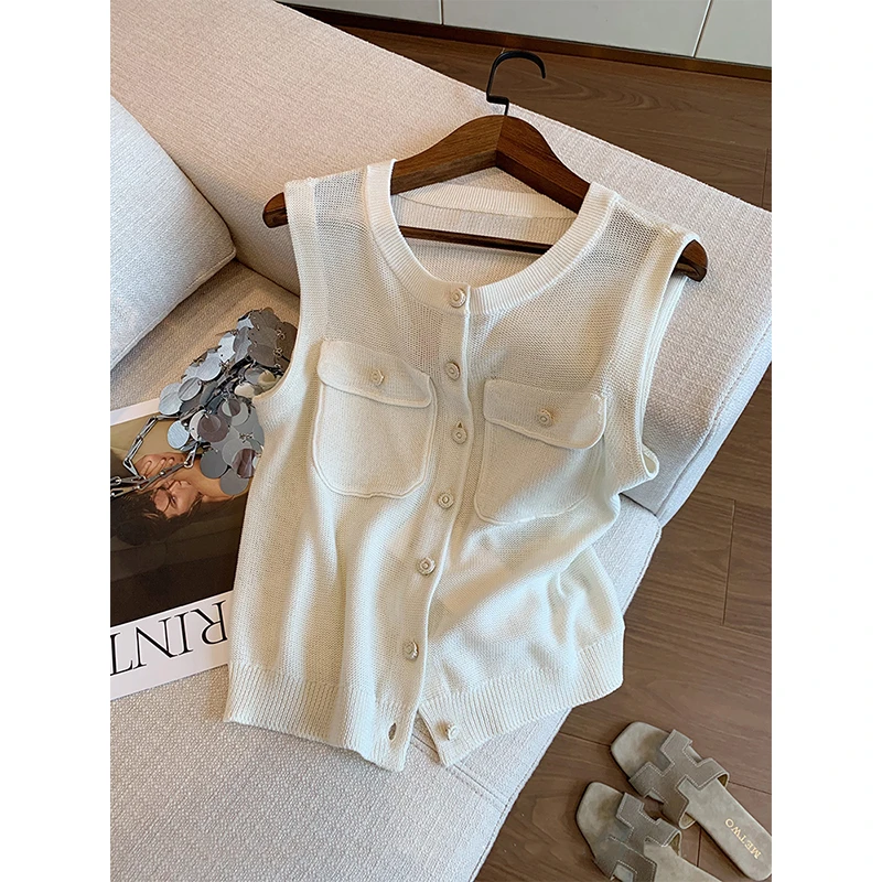 白色法式无袖针织背心女2025夏季新款高级感气质简约百搭薄款上衣