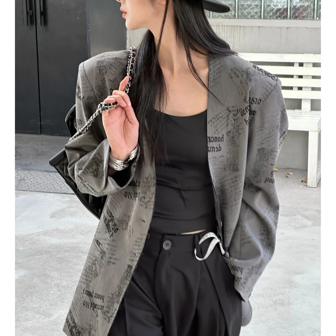 【潮女】8802春季新款时尚休闲百搭显瘦无领西装外套