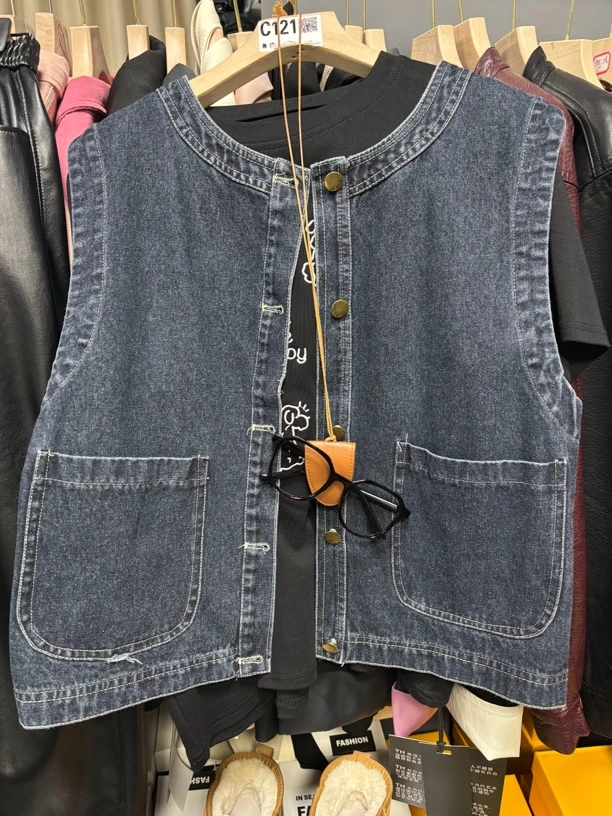 6055#简约圆领牛仔马甲