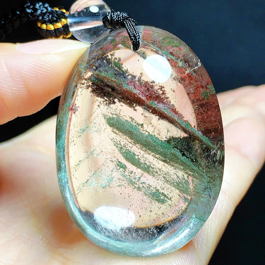 东海水晶天然随形千层绿幽灵水晶吊坠毛衣链原石项坠男女聚宝盆