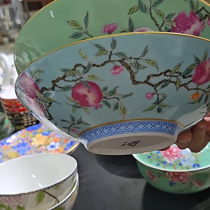 瓷片微瑕珐琅彩8.5寸2个石榴深盘66666