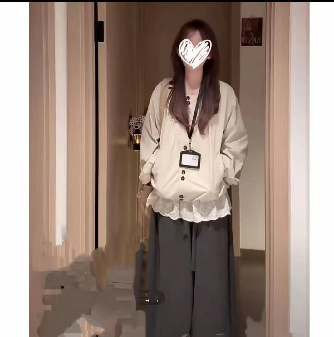时尚套装女纯色外套女装减龄阔腿裤长袖复古大T薄款百搭显白套装