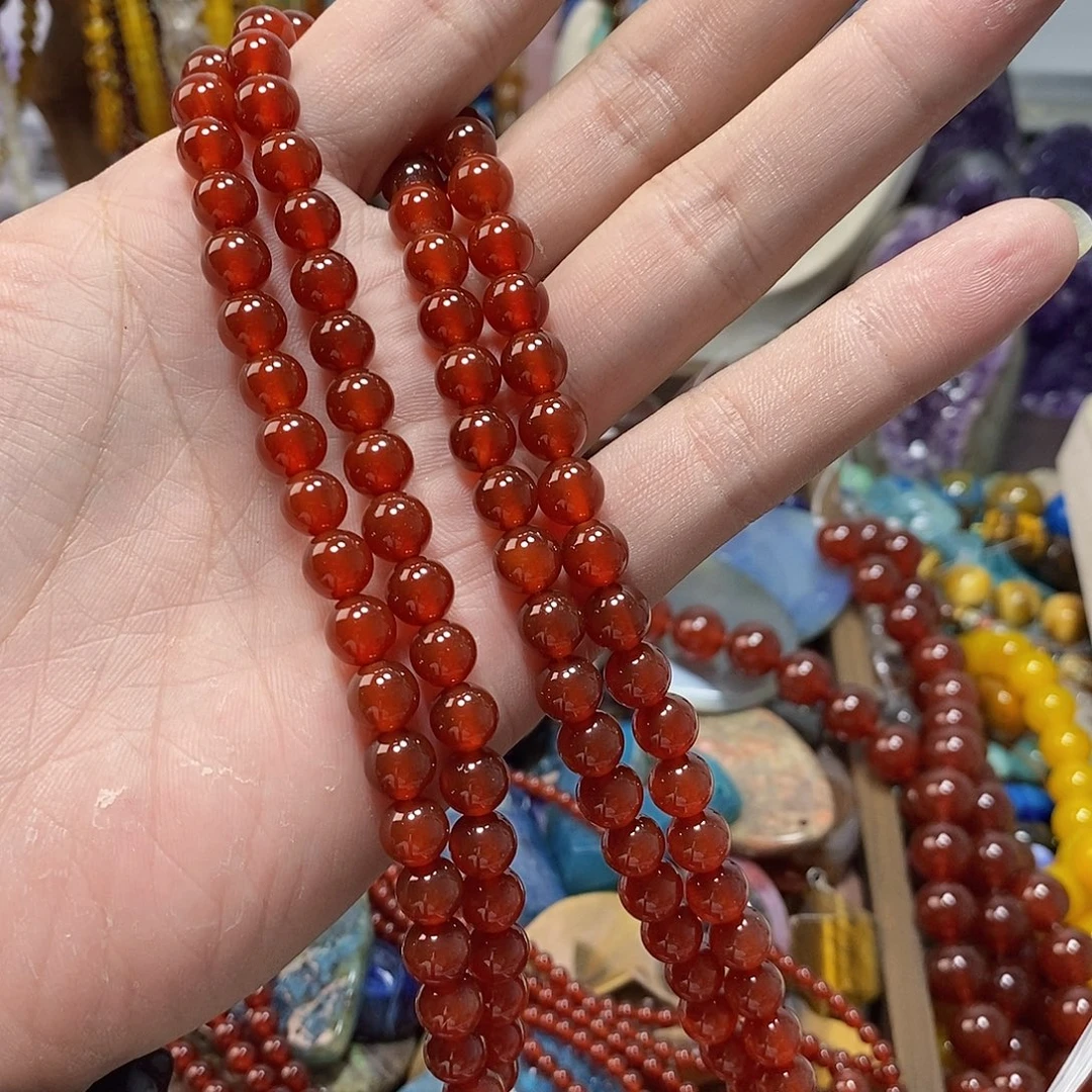 阿***工石英质玉未镶嵌，A品红玛瑙8mm2条，