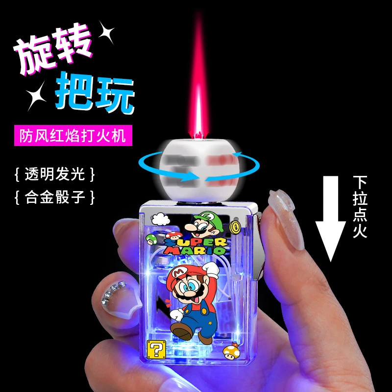 网红新款骰子闪灯粉色火焰草莓熊透明打火机充气防风红焰