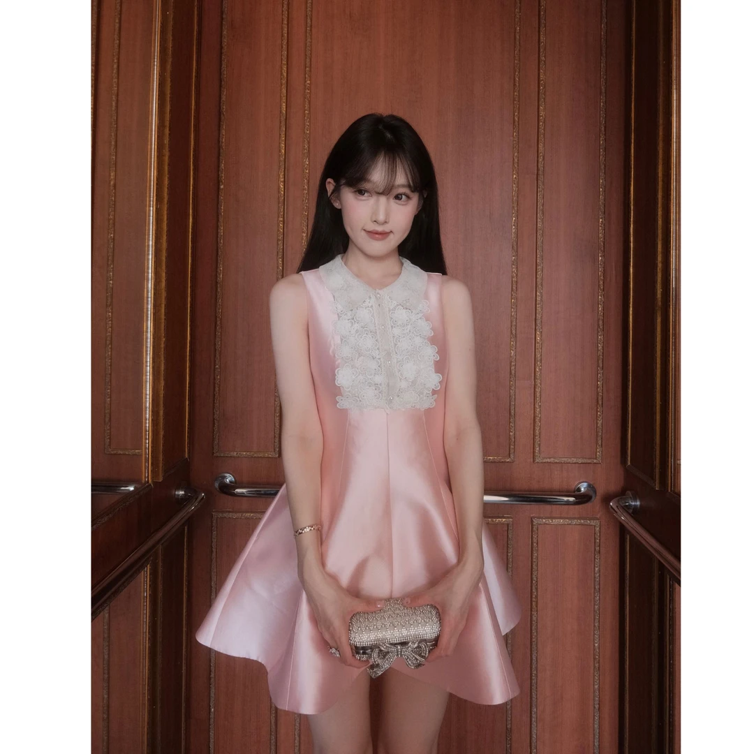 【Remember me】法式蕾丝收腰显瘦无袖连衣裙