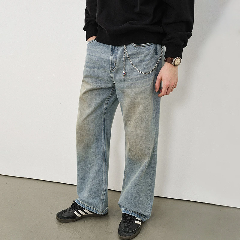 714street水洗做旧复古牛仔裤男2025秋潮牌纯棉直筒裤子522422