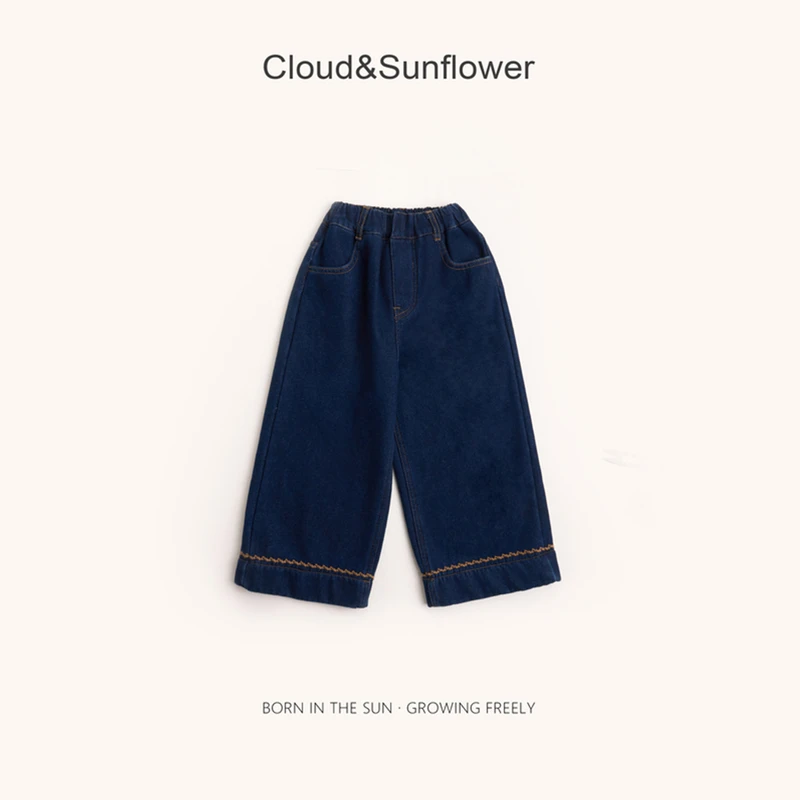 【云朵小葵】女童冬季年款新款一粒扣裤脚黄线百搭直筒牛仔裤555428