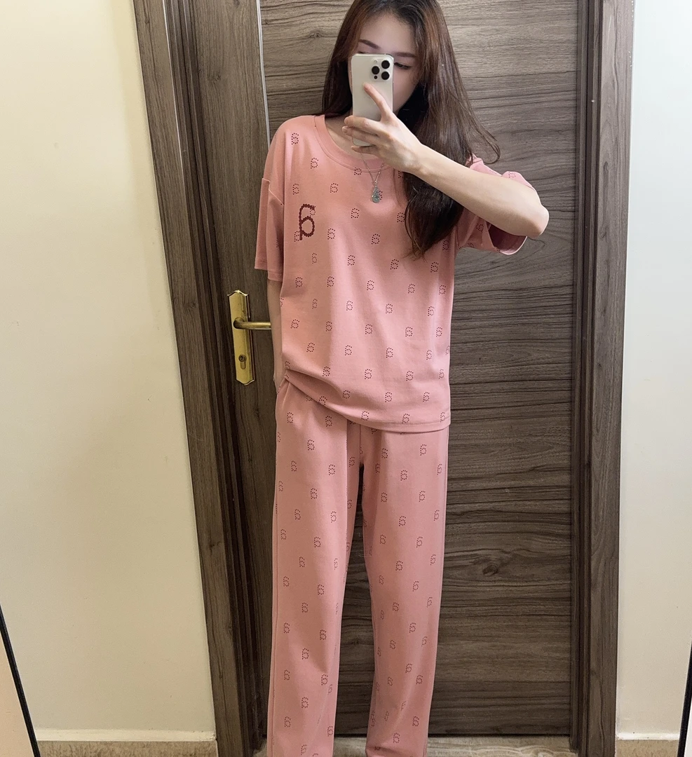 C｛拍一发三｝夏季新款纯棉女士睡衣睡衣套装 数字字母时尚可外穿