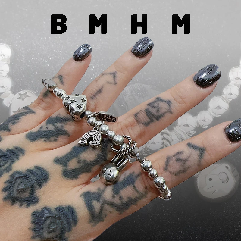 BMHM 铜合金手链 小众甜酷风爱心福字串珠竹节兔子吊坠手链女ins